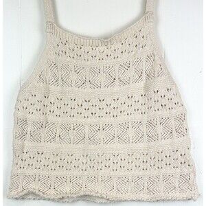 Saltwater Luxe Open Knit Cream Boho Cottagecore California Girl Tank Top Medium
